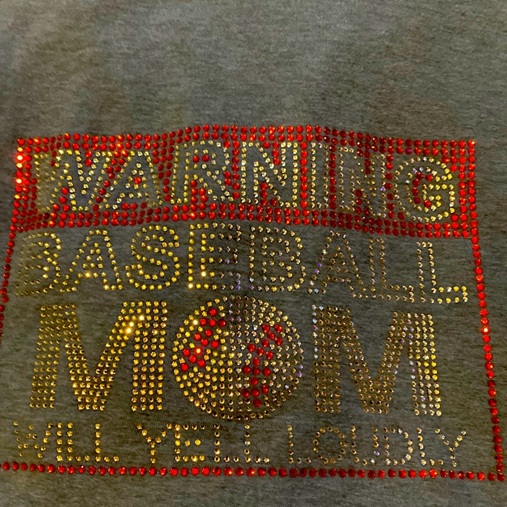 WARNING BASEBALL MOM WILL YELL LOUDLY TEE SHIRT 3XL BLING BLING Red&Silver